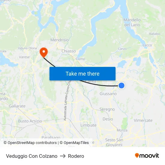 Veduggio Con Colzano to Rodero map