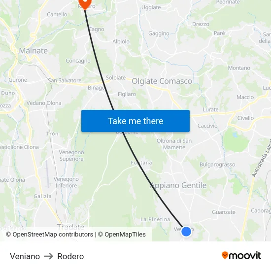 Veniano to Rodero map