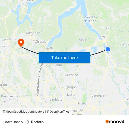 Vercurago to Rodero map