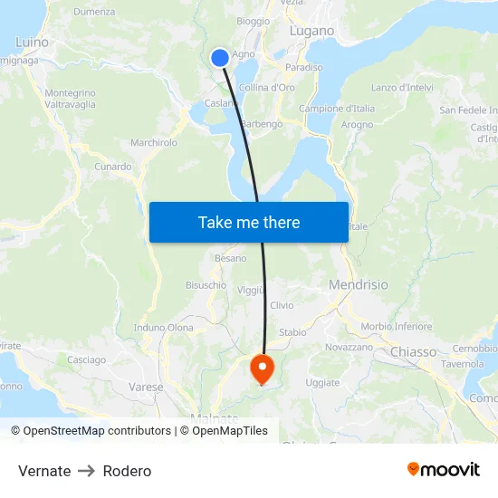 Vernate to Rodero map