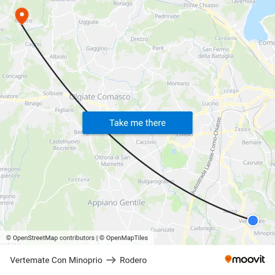 Vertemate Con Minoprio to Rodero map