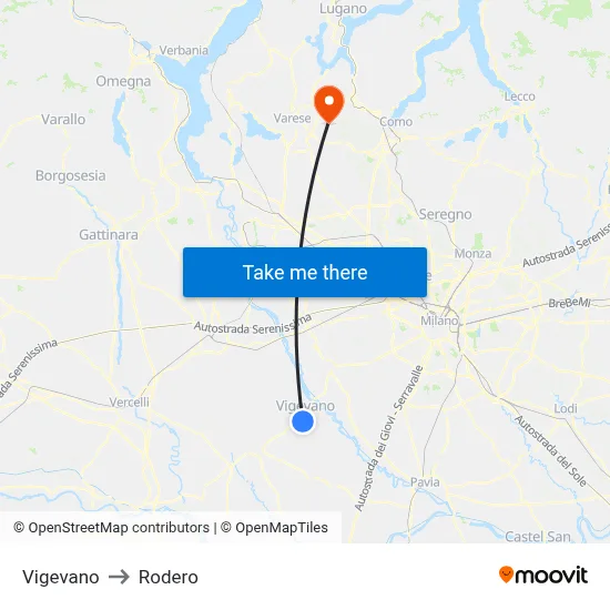 Vigevano to Rodero map