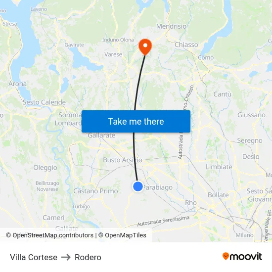 Villa Cortese to Rodero map