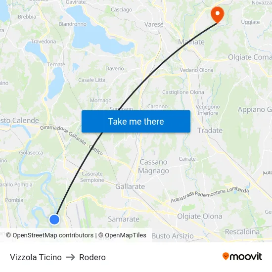 Vizzola Ticino to Rodero map