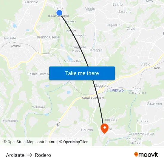 Arcisate to Rodero map