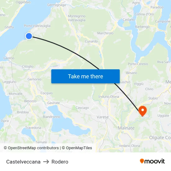 Castelveccana to Rodero map