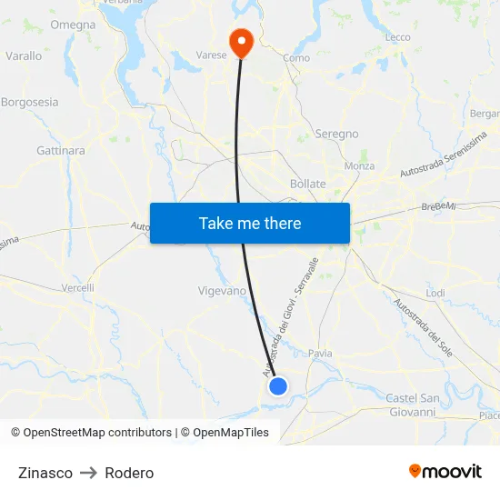 Zinasco to Rodero map