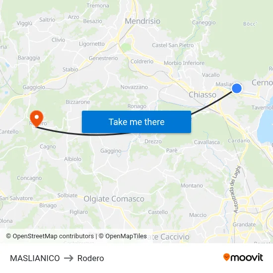 Maslianico to Rodero map