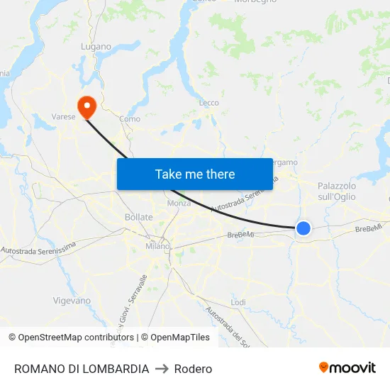 ROMANO DI LOMBARDIA to Rodero map