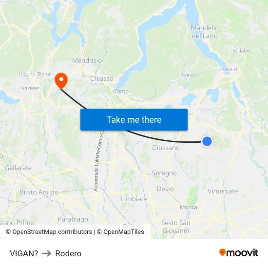 Vigano to Rodero map