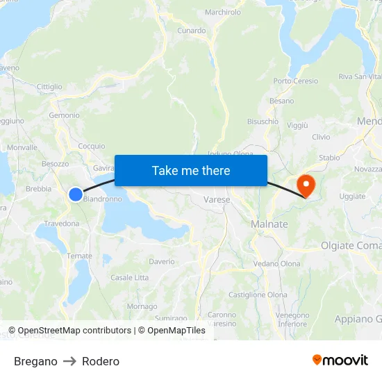 Bregano to Rodero map
