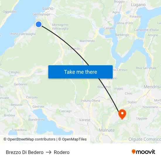 Brezzo Di Bedero to Rodero map