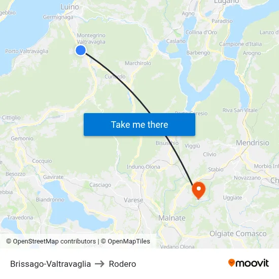 Brissago-Valtravaglia to Rodero map