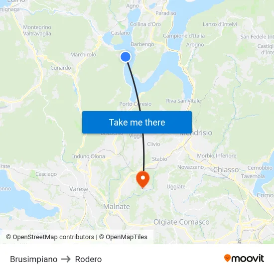 Brusimpiano to Rodero map