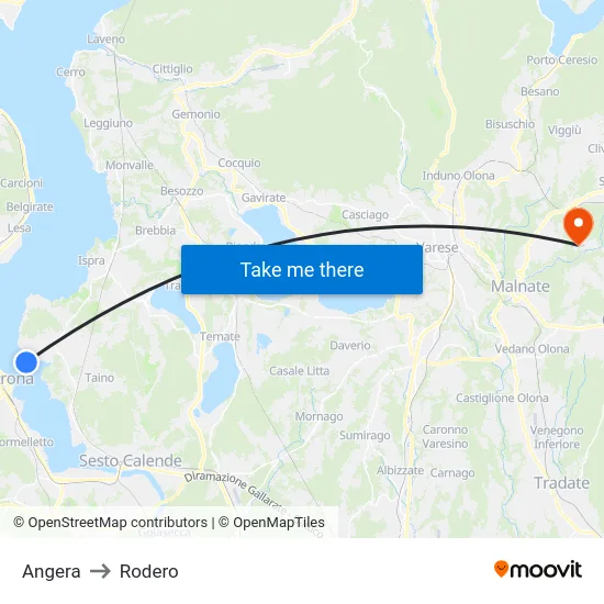 Angera to Rodero map
