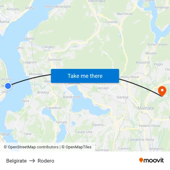 Belgirate to Rodero map