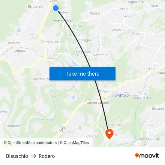 Bisuschio to Rodero map