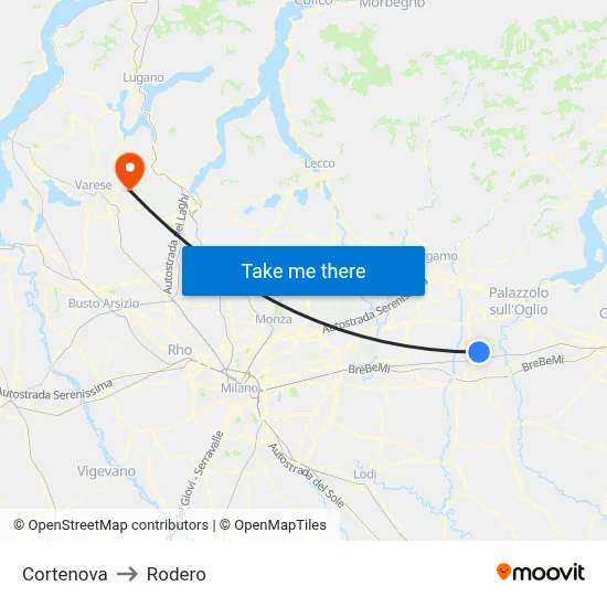 Cortenova to Rodero map