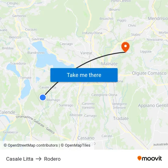 Casale Litta to Rodero map