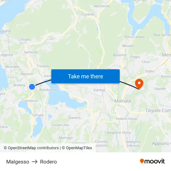 Malgesso to Rodero map