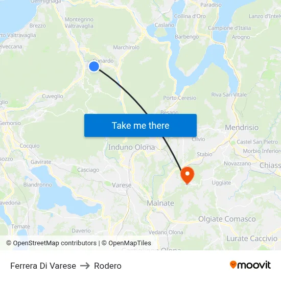 Ferrera Di Varese to Rodero map