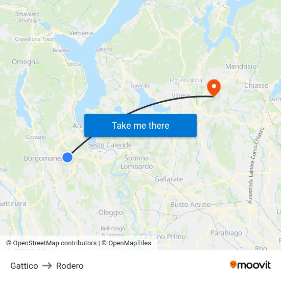 Gattico to Rodero map