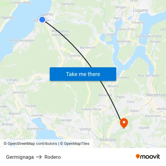 Germignaga to Rodero map