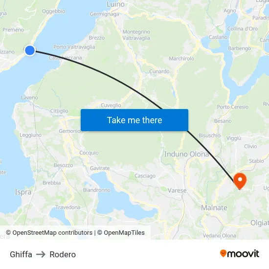 Ghiffa to Rodero map