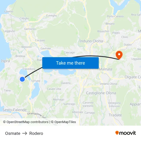 Osmate to Rodero map