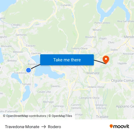 Travedona-Monate to Rodero map