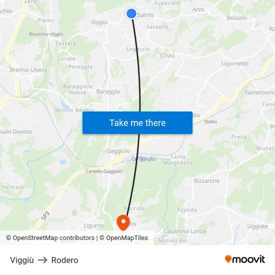 Viggiù to Rodero map