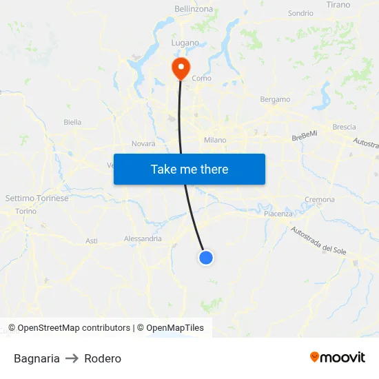 Bagnaria to Rodero map