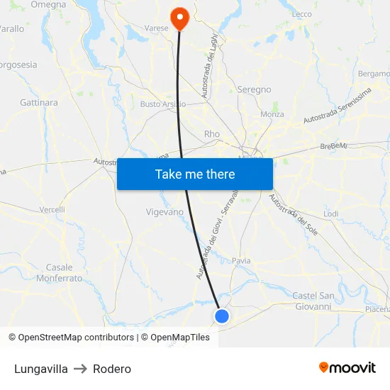 Lungavilla to Rodero map
