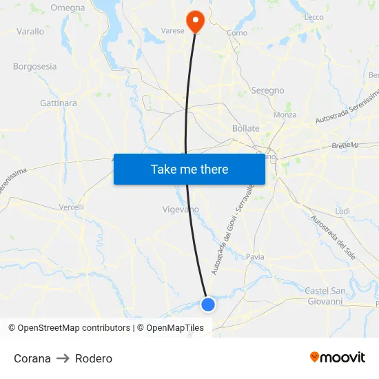 Corana to Rodero map