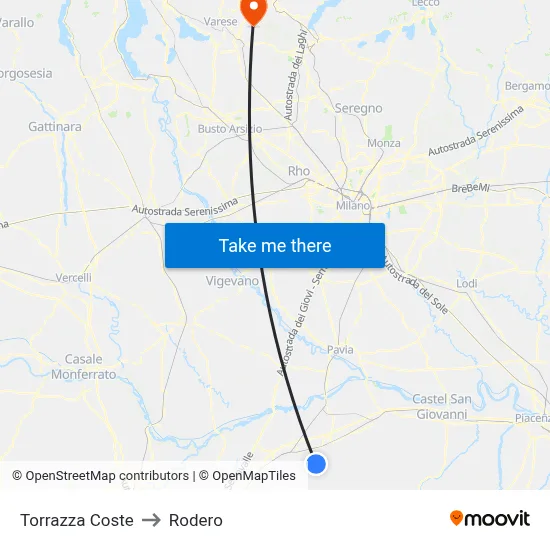 Torrazza Coste to Rodero map