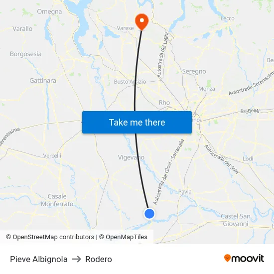 Pieve Albignola to Rodero map