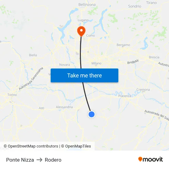 Ponte Nizza to Rodero map