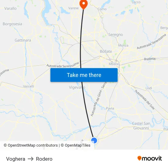 Voghera to Rodero map