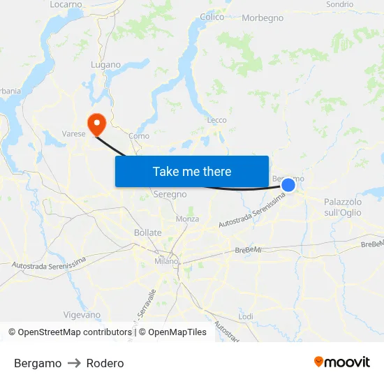 Bergamo to Rodero map