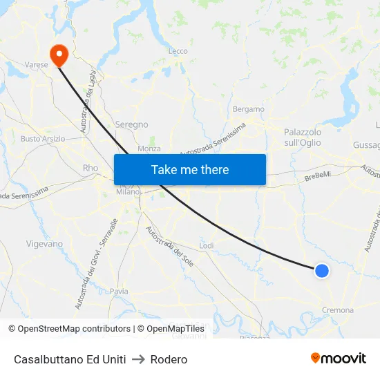 Casalbuttano Ed Uniti to Rodero map