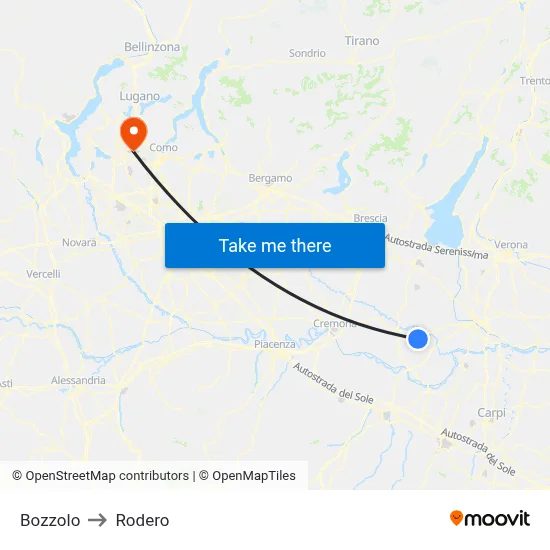 Bozzolo to Rodero map