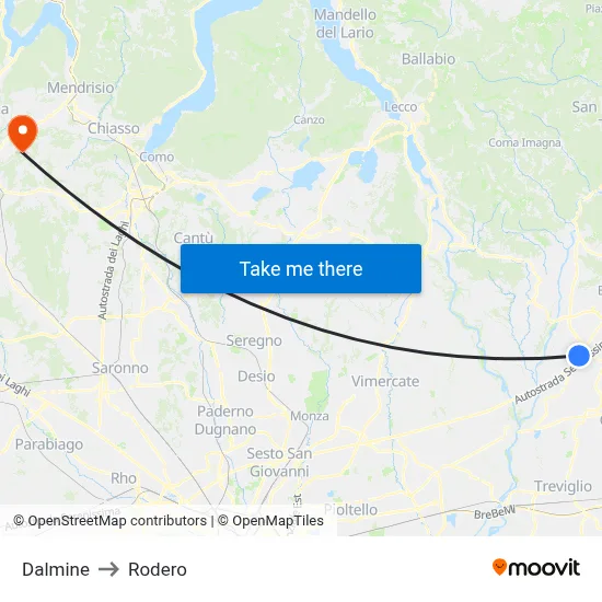 Dalmine to Rodero map