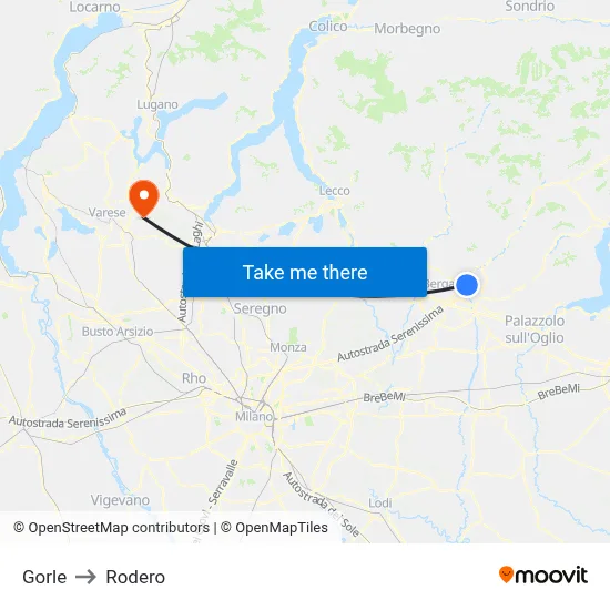 Gorle to Rodero map