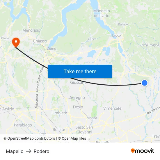 Mapello to Rodero map