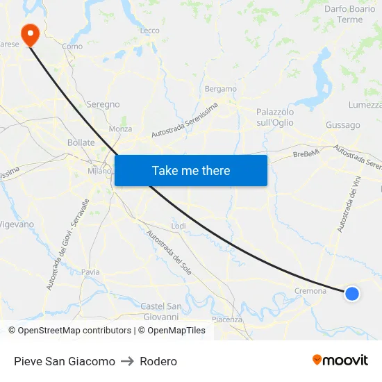 Pieve San Giacomo to Rodero map