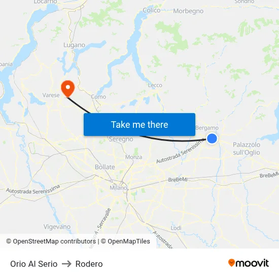 Orio Al Serio to Rodero map