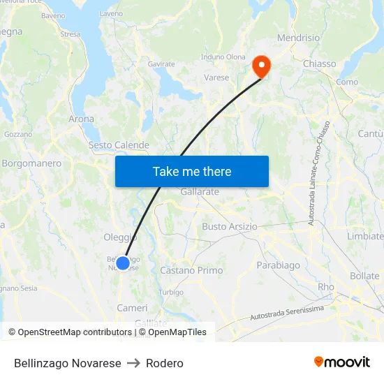 Bellinzago Novarese to Rodero map