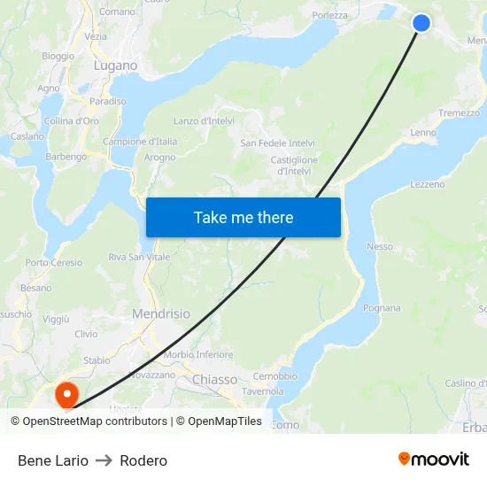Bene Lario to Rodero map