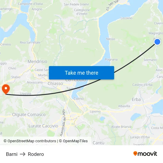 Barni to Rodero map