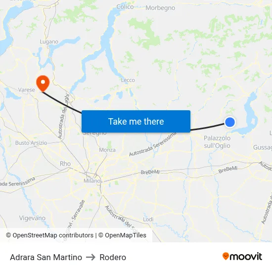 Adrara San Martino to Rodero map